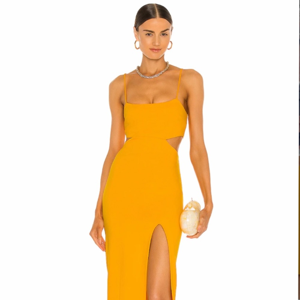 h:ours Yellow Cutout Midi Dress with Thigh Slit